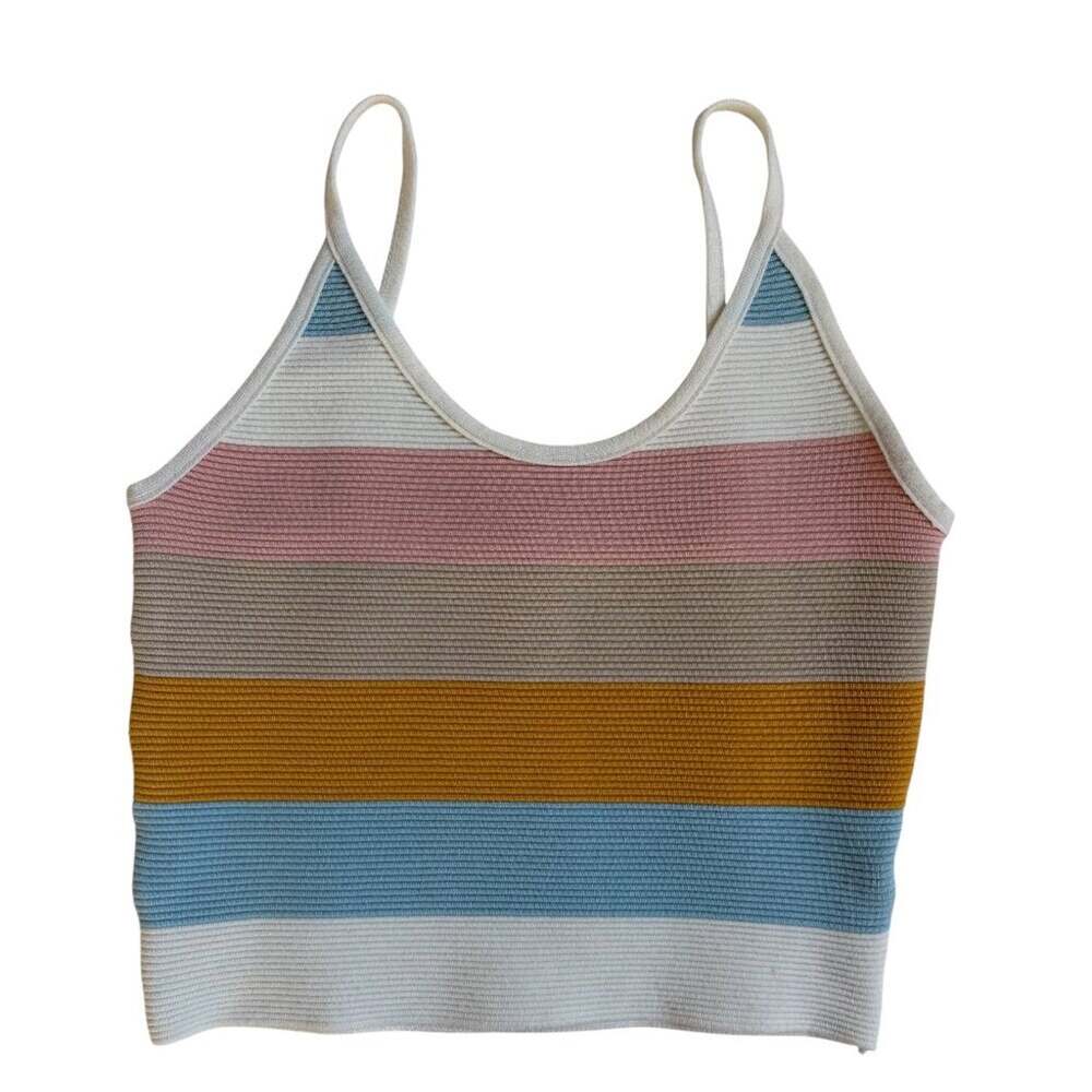 Dreamers Colorblock Sweater Tank Top (Beige / White / Orange / Blue) - Large